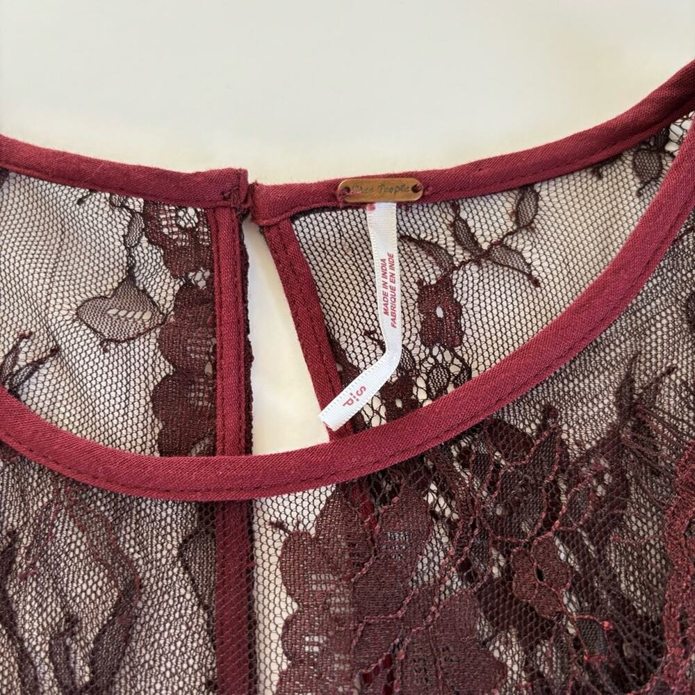 Free People Marlie Garnet Red Lace Long Sleeve Velvet Mini Dress Size Small - Picture 4 of 11